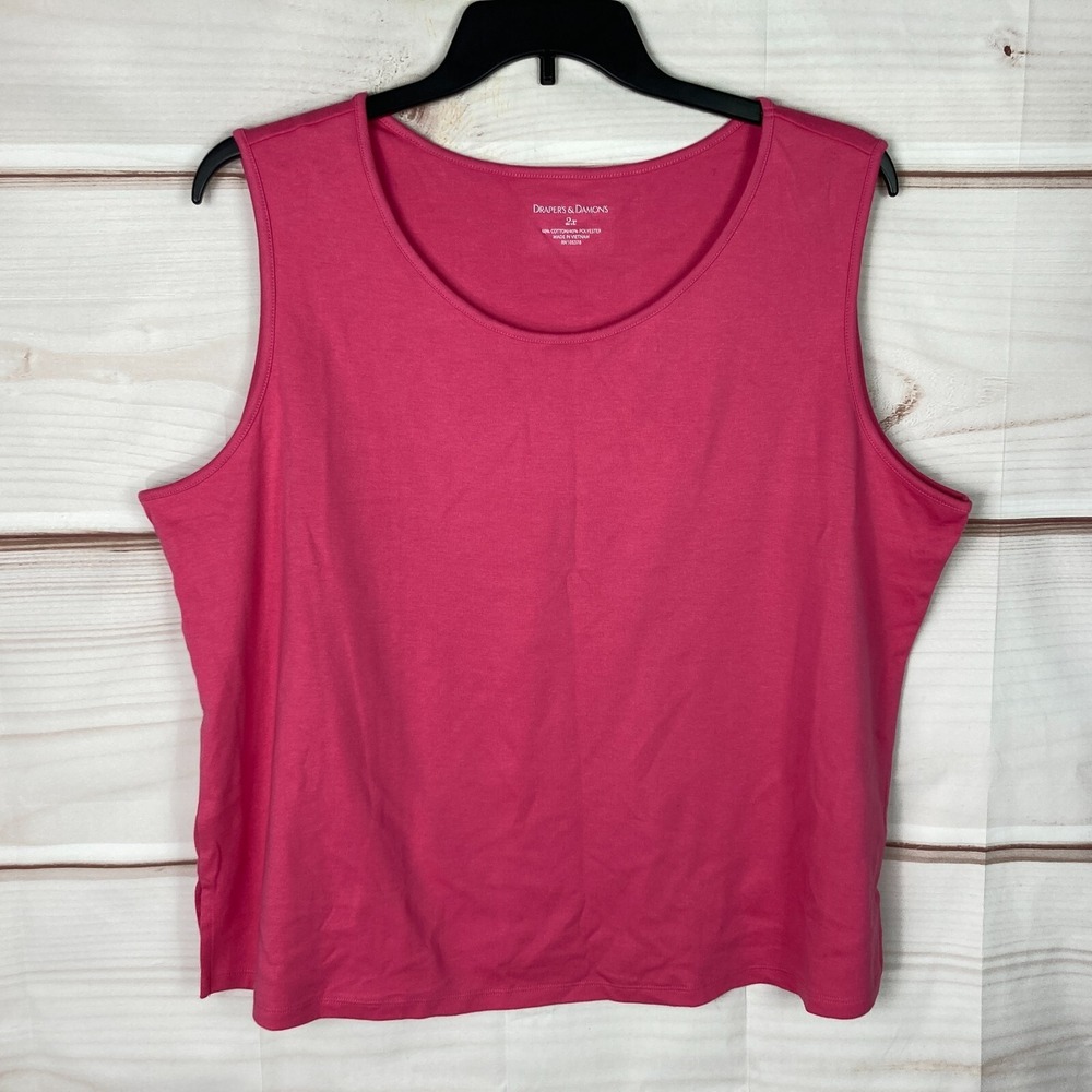 Drapers & Damons Top Womens 2X Pink Tank Scoop Neck Sleeveless Solid‎ Basic Knit